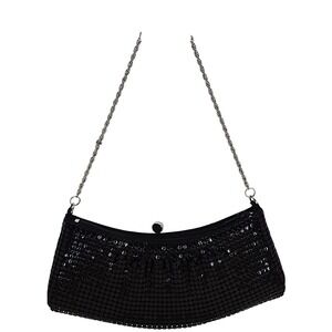 Chic Black‎ Mesh Chain Strap Evening Clutch Handbag Purse Sparkle Glamorous